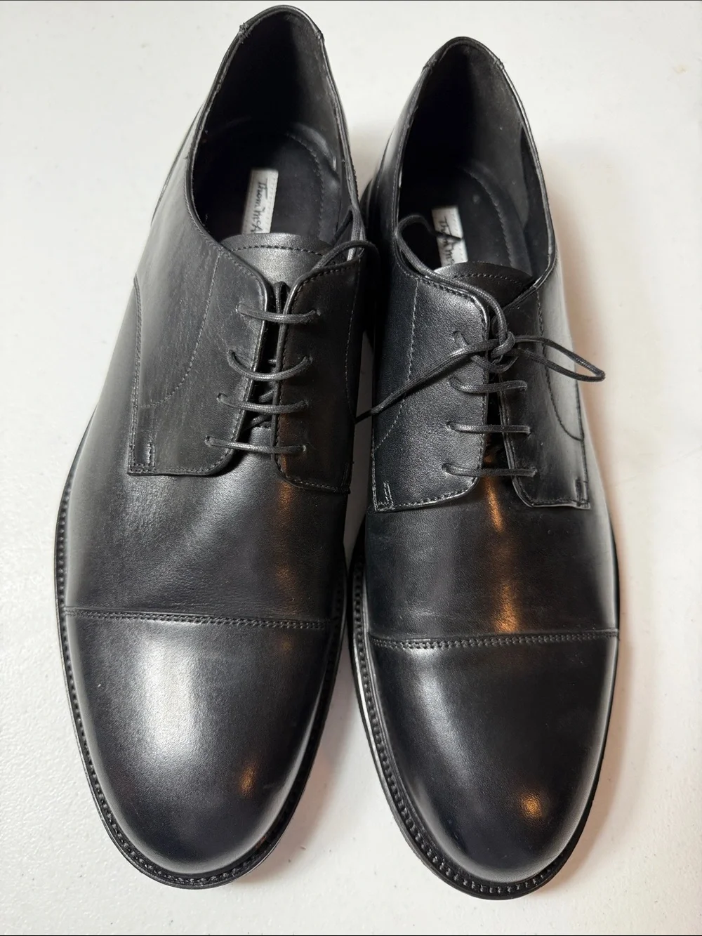 Thom McAn Men's Black Leather Cap-Toe Derbys